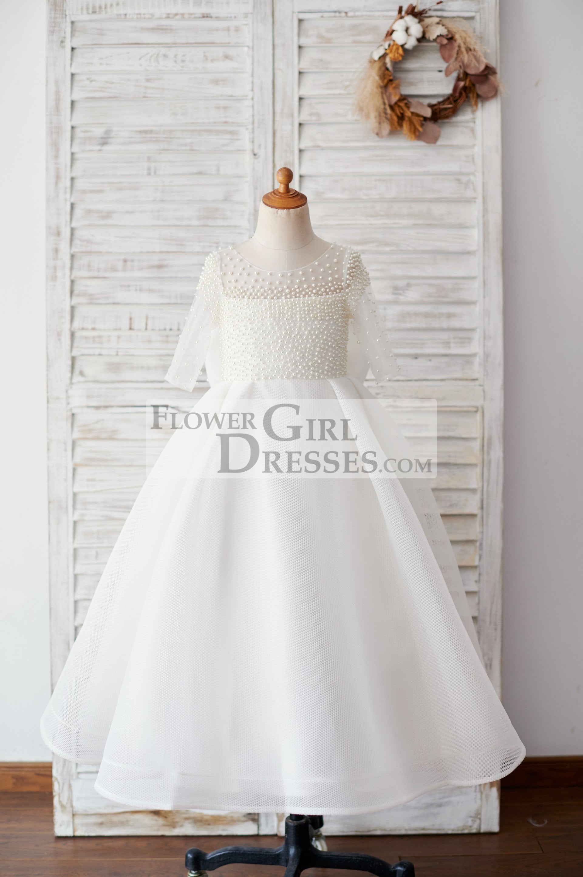 Long sleeve ivory hot sale flower girl dresses