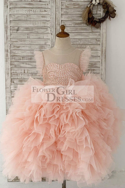 Peach pink flower girl dresses deals