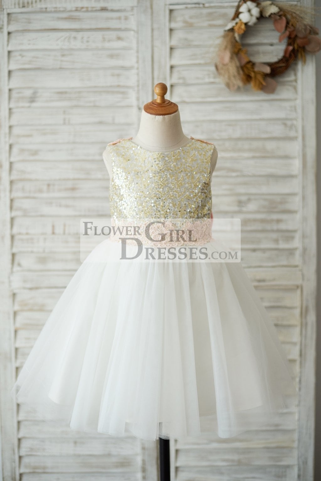 Gold Sequin Pink Tulle Dress