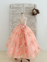 Pink 3D Flowers Sweetheart Ball Gown Wedding Party Flower Girl Dress