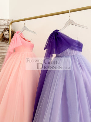 One Shoulder Draping Pink Tulle Wedding Flower Girl Dress Birthday Party