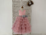 Cupcake Mauve Tulle V Neck Wedding Flower Girl Dress, Glittering Belt Bow