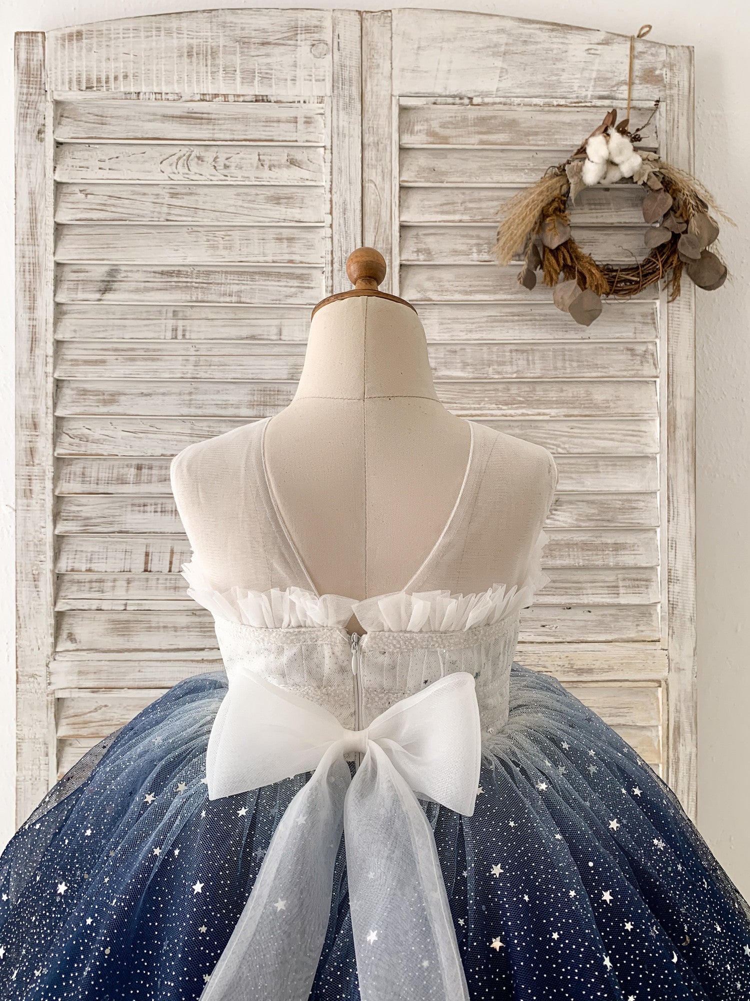 Navy blue and cheap silver flower girl dress