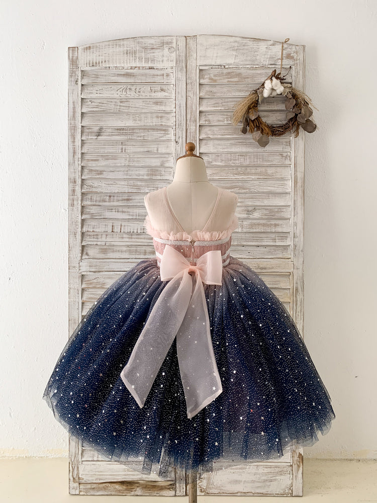 Ombre Pink Navy Stars Tulle Wedding Flower Girl Dress Kids Party Dre Flower Girl Dresses