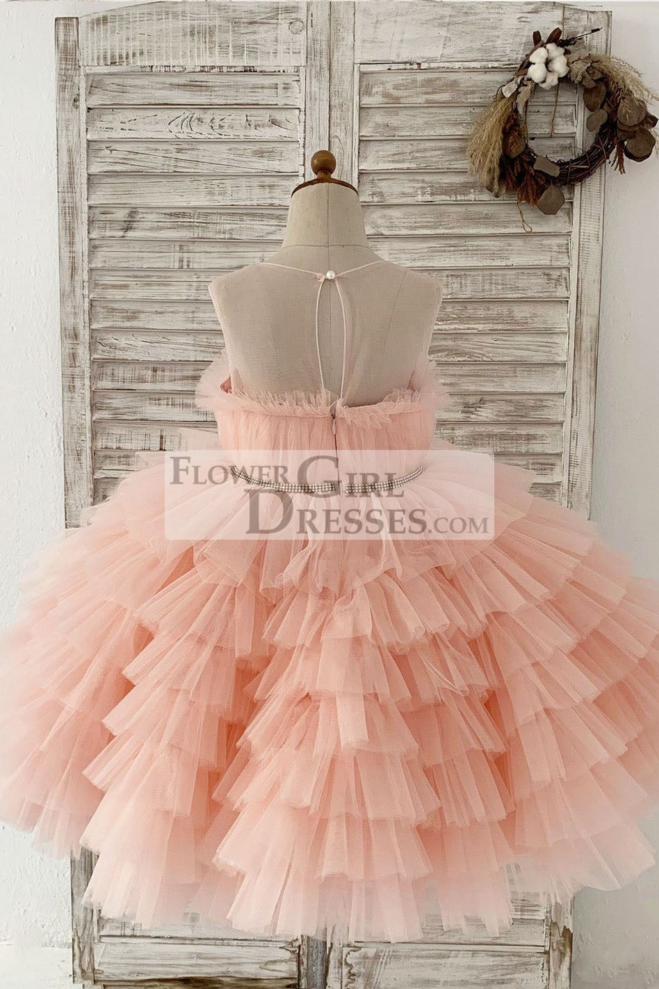 Princess Peach Cupcake Tulle Wedding Flower Girl Dress Kids Party