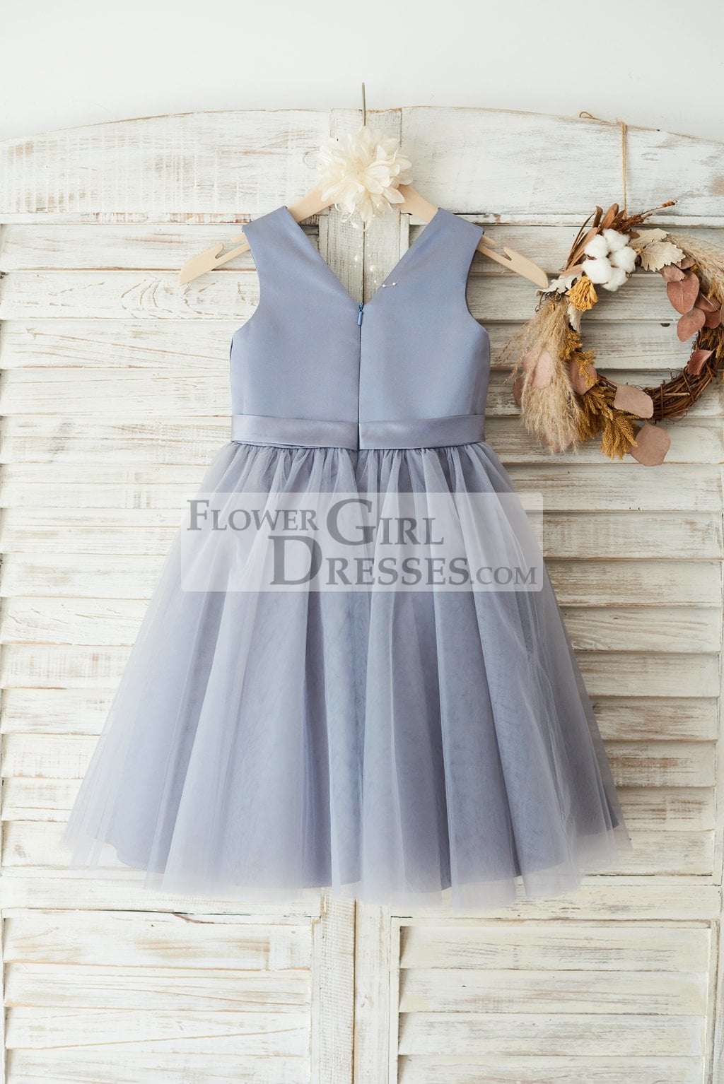 Blue grey flower store girl dresses