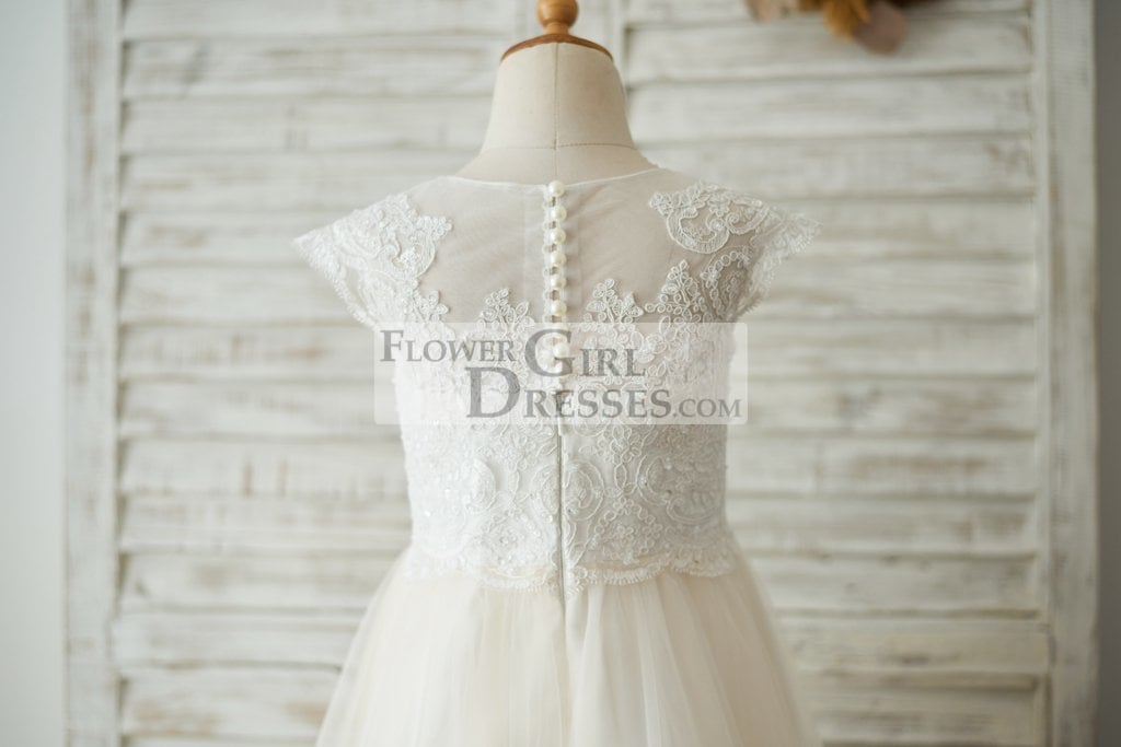 White cap sleeve flower girl cheap dress