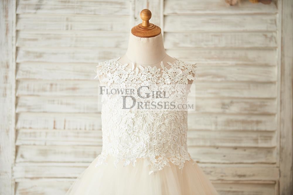 Champagne lace flower girl sales dresses