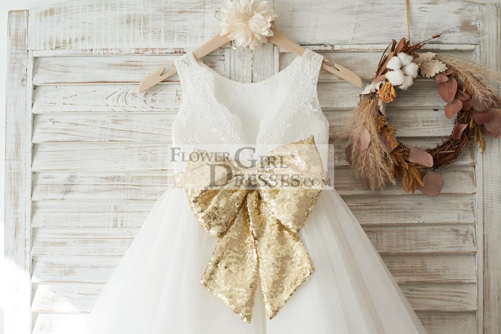 Ivory and gold flower girl clearance dresses