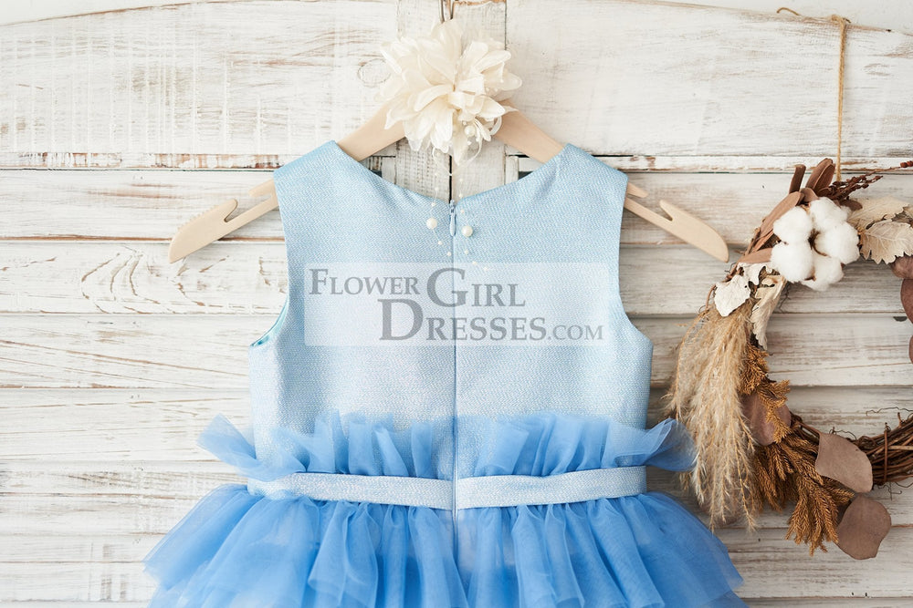 Ombre Blue Glittering Tulle Cupcake Wedding Flower Girl Dress