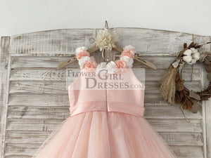 Pink 3D Flowers Wedding Flower Girl Dress Kids Party Dress