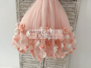 Pink 3D Flowers Wedding Flower Girl Dress Kids Party Dress