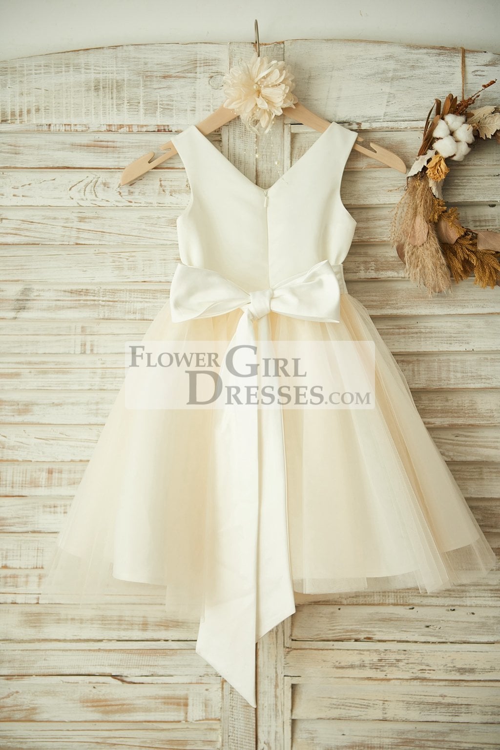 Ivory satin best sale flower girl dress